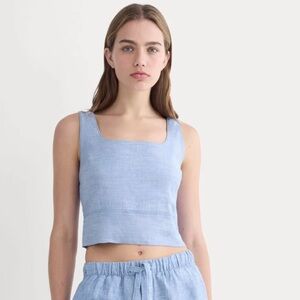 EVERLANE LINEN THE SQUARE TANK IN STRETCH LINEN IN CHAMBRAY Size 2 NWT